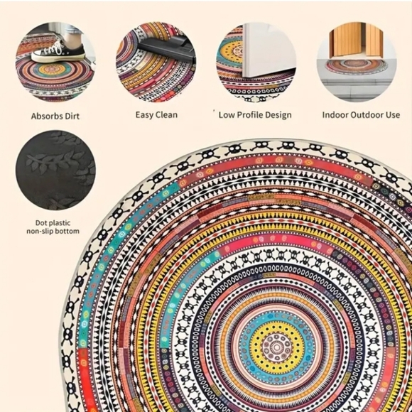 SALE! LARGER Ethnic Tribal Boho Half Circle/Moon Indoor/Outdoor/Accent/Area Rug - Picture 2 of 8